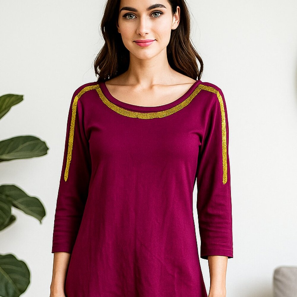Midnight Velvet Women S Gold Accent Asymmetrical‎ Stretch Tunic Boho Art 2 Wear